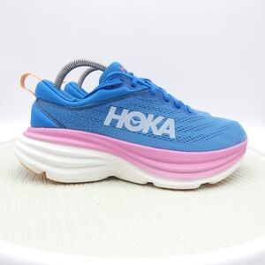 Hoka Bondi 8 Wide Blue Pink Running Shoes Womens 9D 1127954 CSAA Coastal Sky